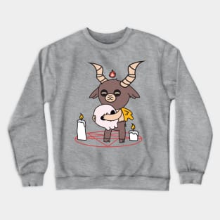 Cute Little Satan Goat over Pentigram with Skull and Candles Crewneck Sweatshirt